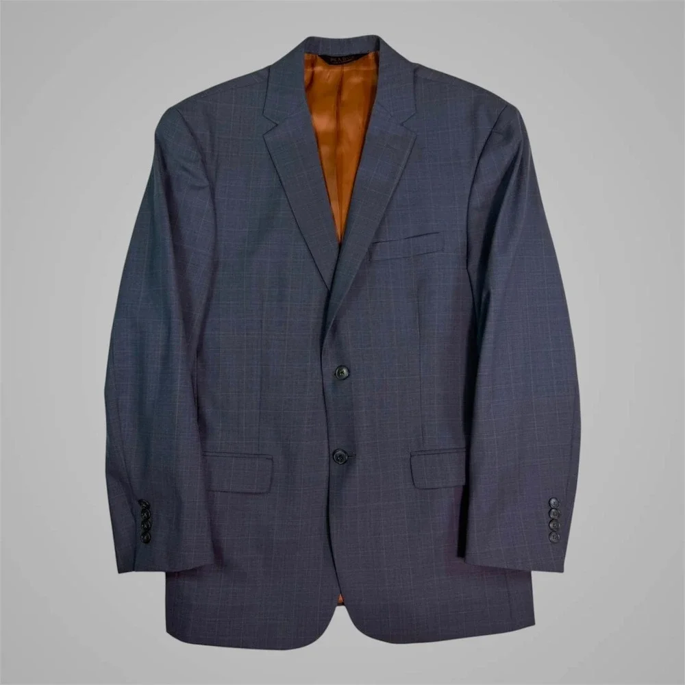 Jos. A. Bank Mens 40R Suit Jacket Blazer Blue Gray Glen Plaid Wool Slim Fit
